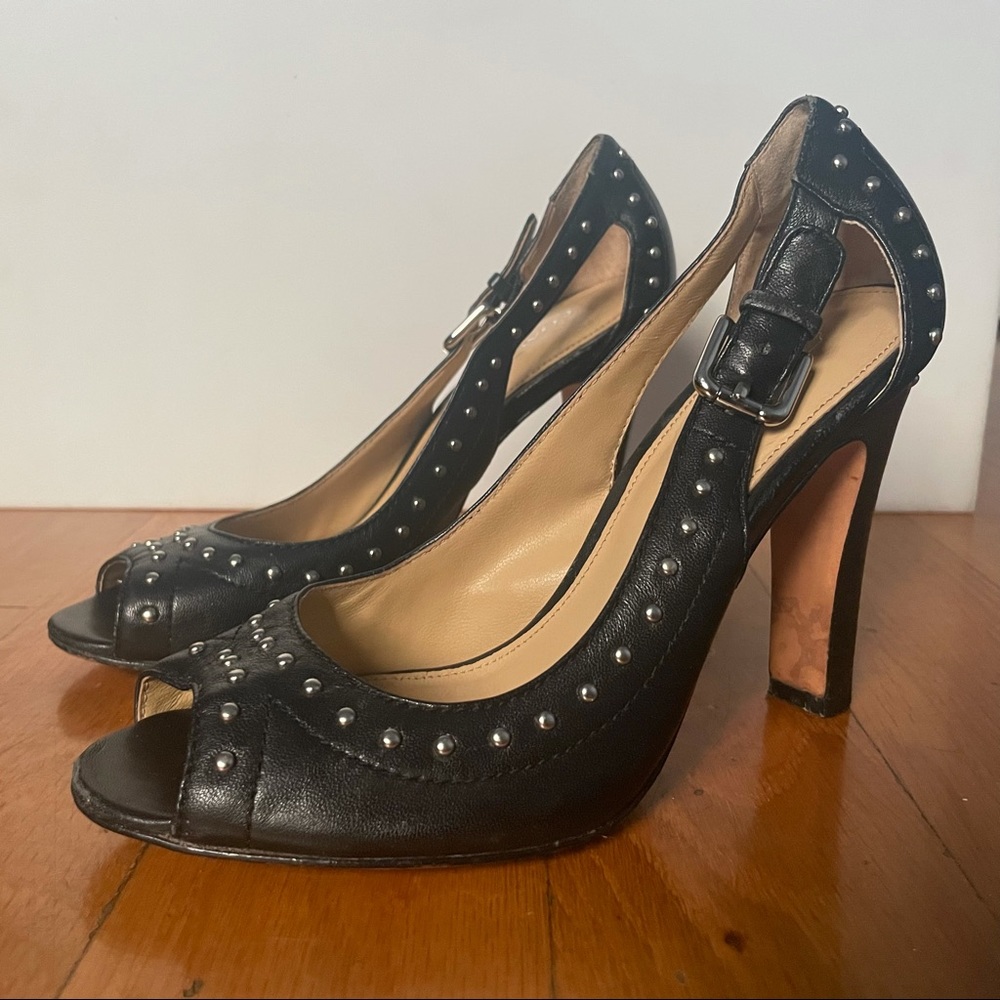 Coach Leather Studded Peeptoe Pumps, Size 7